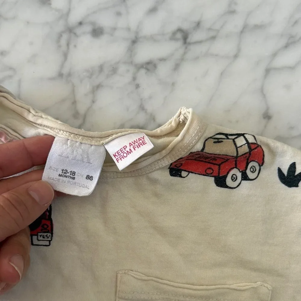Kids' Zara Sz 12-18 Mo Cream T-Shirt Jeep Red Car Print